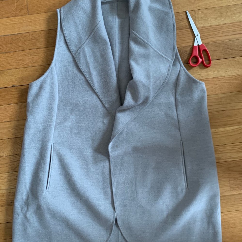 Chico's Gray Long Vest Women Size 2 Large 12-14